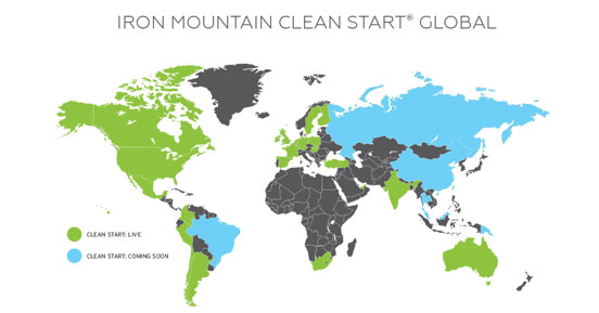 Iron Mountain Clean Start® Capabilites at a glance - Clean Start Global Map