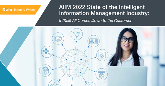 AIIM 2022 State of the Intelligent Information Management Industry - woman on laptop