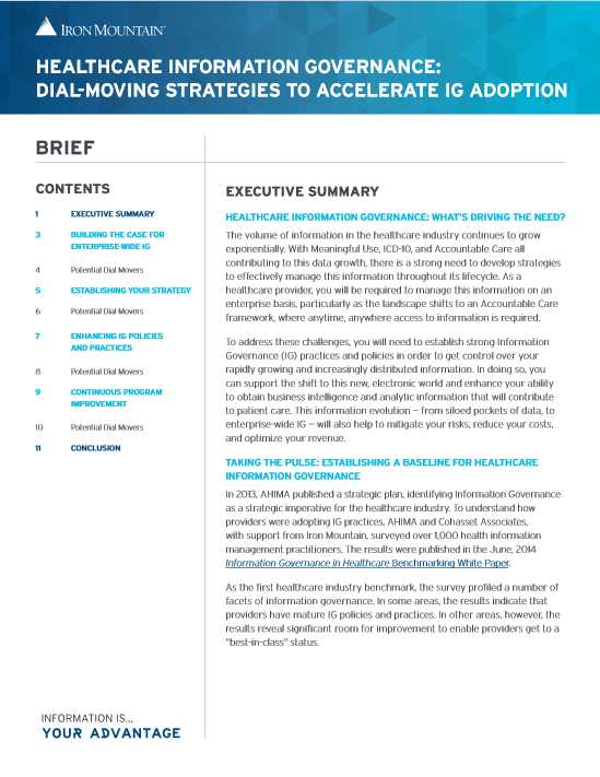 Healthcare Information Governance: Dial-Moving Strategies to Accelerate IG Adoption
