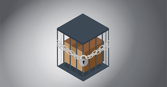 Box locked behind bars and chain